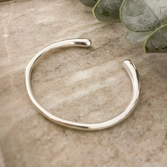 925 Sterling Silver Chunky Bangle Bracelet Thick Cuff Bracelet - Picture 4 of 5